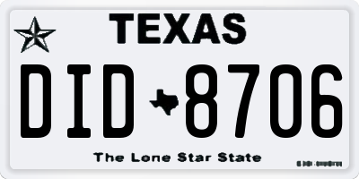TX license plate DID8706