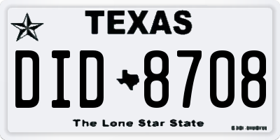 TX license plate DID8708