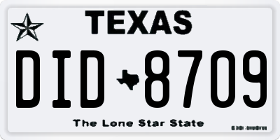 TX license plate DID8709