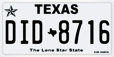 TX license plate DID8716