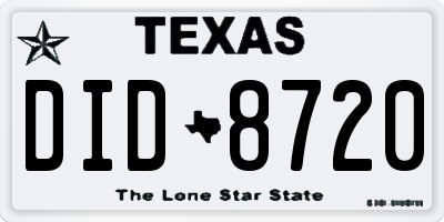 TX license plate DID8720