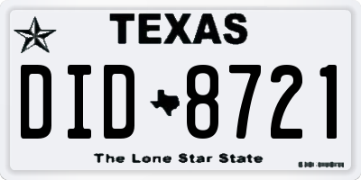TX license plate DID8721