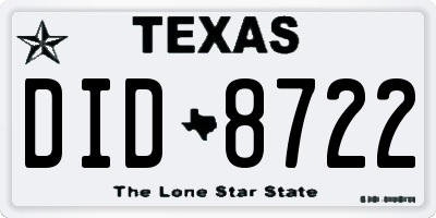 TX license plate DID8722