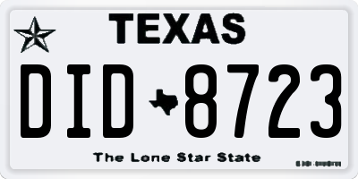 TX license plate DID8723