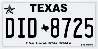 TX license plate DID8725