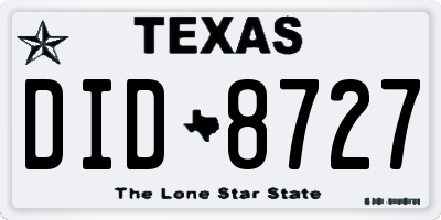 TX license plate DID8727