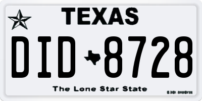 TX license plate DID8728