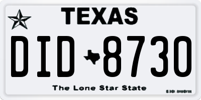 TX license plate DID8730
