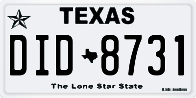 TX license plate DID8731