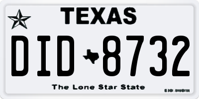 TX license plate DID8732