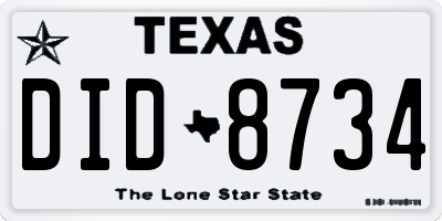 TX license plate DID8734