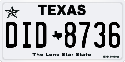 TX license plate DID8736