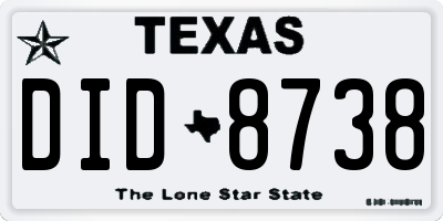 TX license plate DID8738