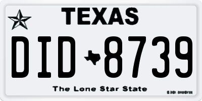TX license plate DID8739