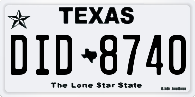TX license plate DID8740