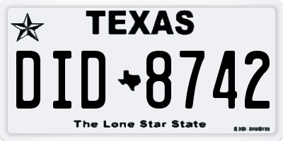 TX license plate DID8742