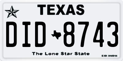 TX license plate DID8743