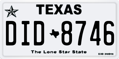 TX license plate DID8746