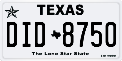 TX license plate DID8750