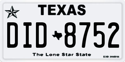 TX license plate DID8752