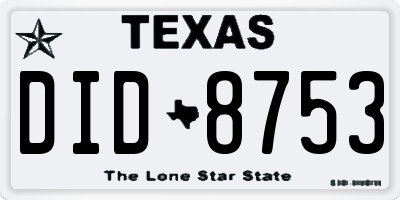 TX license plate DID8753
