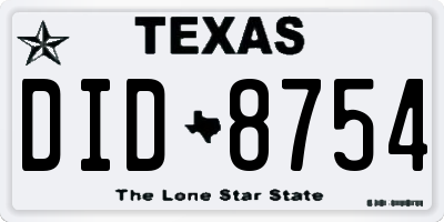 TX license plate DID8754