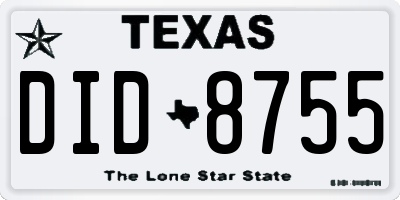 TX license plate DID8755