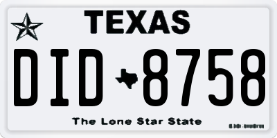 TX license plate DID8758