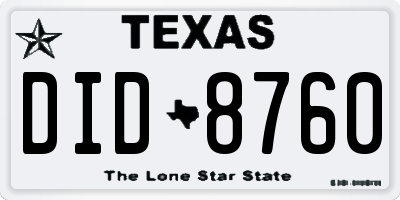 TX license plate DID8760