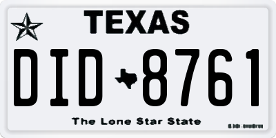 TX license plate DID8761