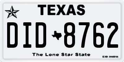 TX license plate DID8762