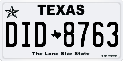 TX license plate DID8763