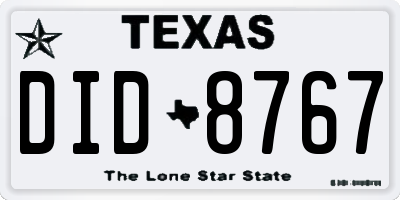TX license plate DID8767