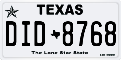 TX license plate DID8768