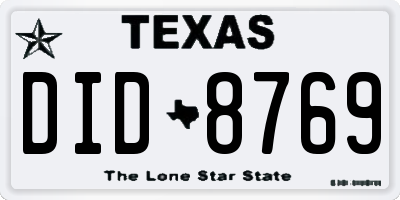 TX license plate DID8769