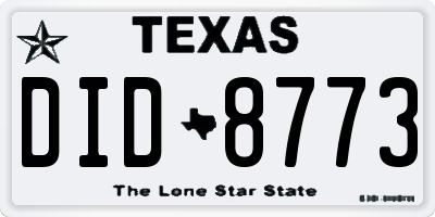 TX license plate DID8773