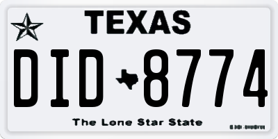 TX license plate DID8774