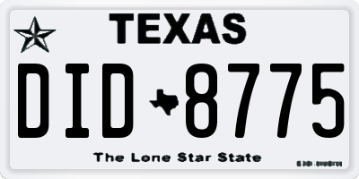 TX license plate DID8775