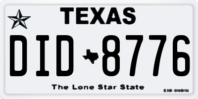 TX license plate DID8776
