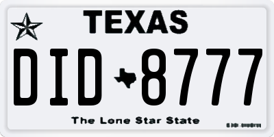 TX license plate DID8777