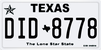 TX license plate DID8778