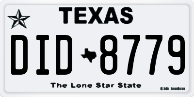 TX license plate DID8779
