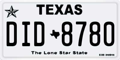 TX license plate DID8780