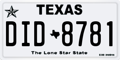 TX license plate DID8781