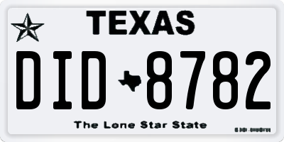 TX license plate DID8782
