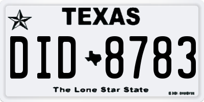 TX license plate DID8783
