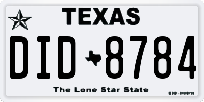 TX license plate DID8784