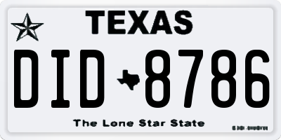 TX license plate DID8786