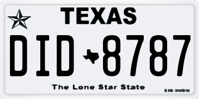 TX license plate DID8787