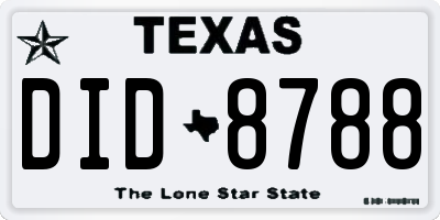 TX license plate DID8788